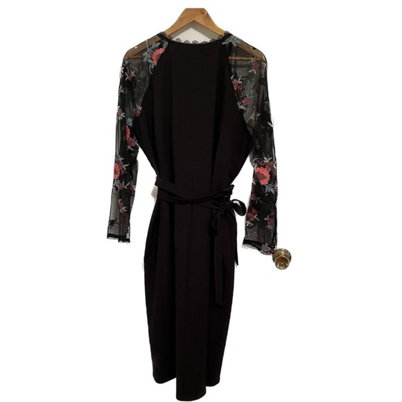 Little Mistress Plus Wrapover Pencil Dress With Embroidered Sleeve Detail - Picture 6 of 8